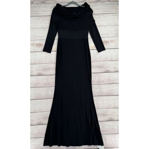 Revolve Commense Semi Sheer Cowl Neck Bodycon Maxi Dress Women's Large Black NEW - Picture 1 of 15